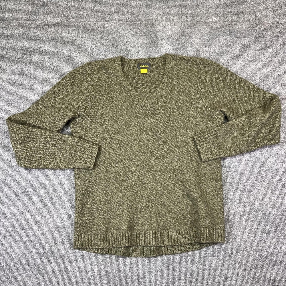 Cabela's Sweater Mens Large Green V Neck Pullover Knit Casual Outdoor Winter